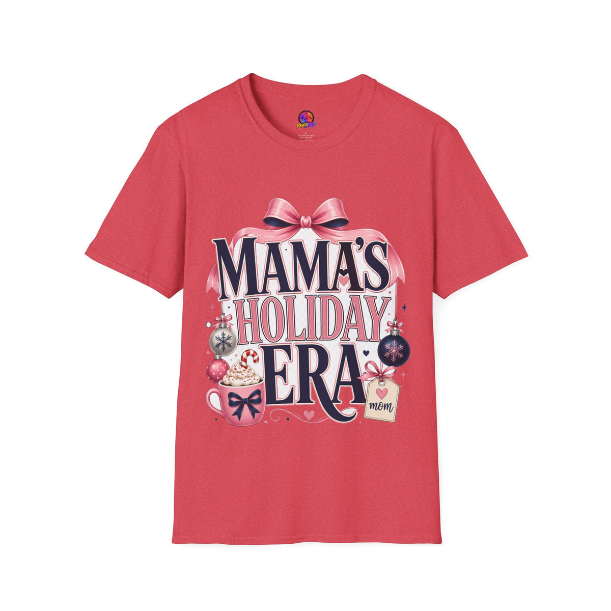 Mama's Holiday Era T-Shirt — Festive Pink Bow Christmas Tee for Moms
