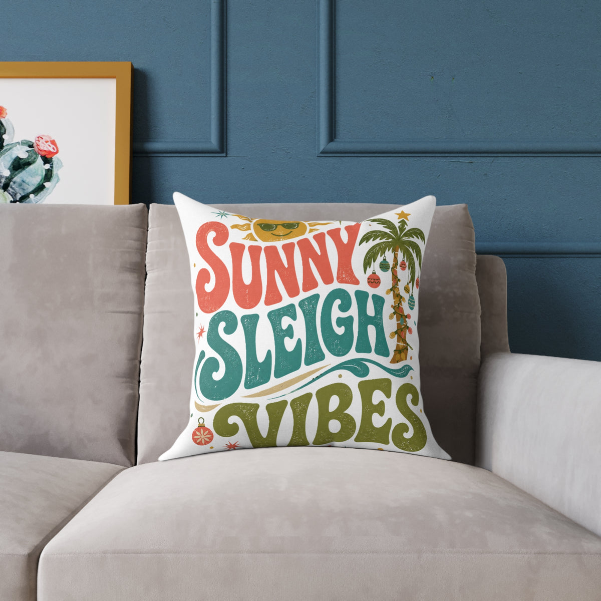 Modern Day Christmas Sunny Sleigh Vibes Decorative Pillow