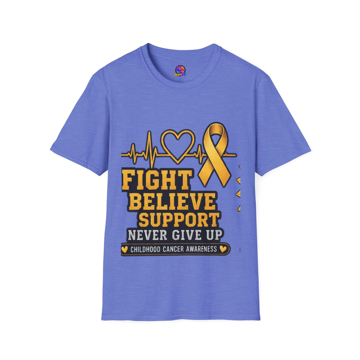 Childhood Cancer Awareness T-Shirt – "Fight Believe Support Never Give Up" Gold Ribbon Tee