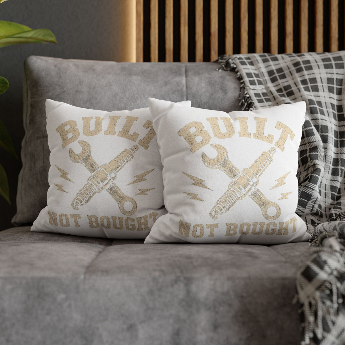 Built Not Bought Decorative Pillowcase Milo Bailey Dog Dad Mom — Rustic Mechanic Tool Accent