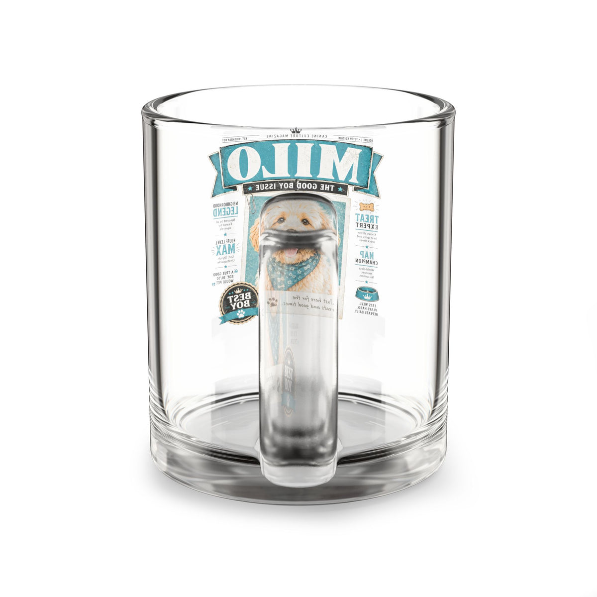 Milo Bailey Dog Dad Mom  Glass Mug 10 oz Milo ‘Best Boy’ Glass Mug — 10oz Dog Photo Coffee Cup