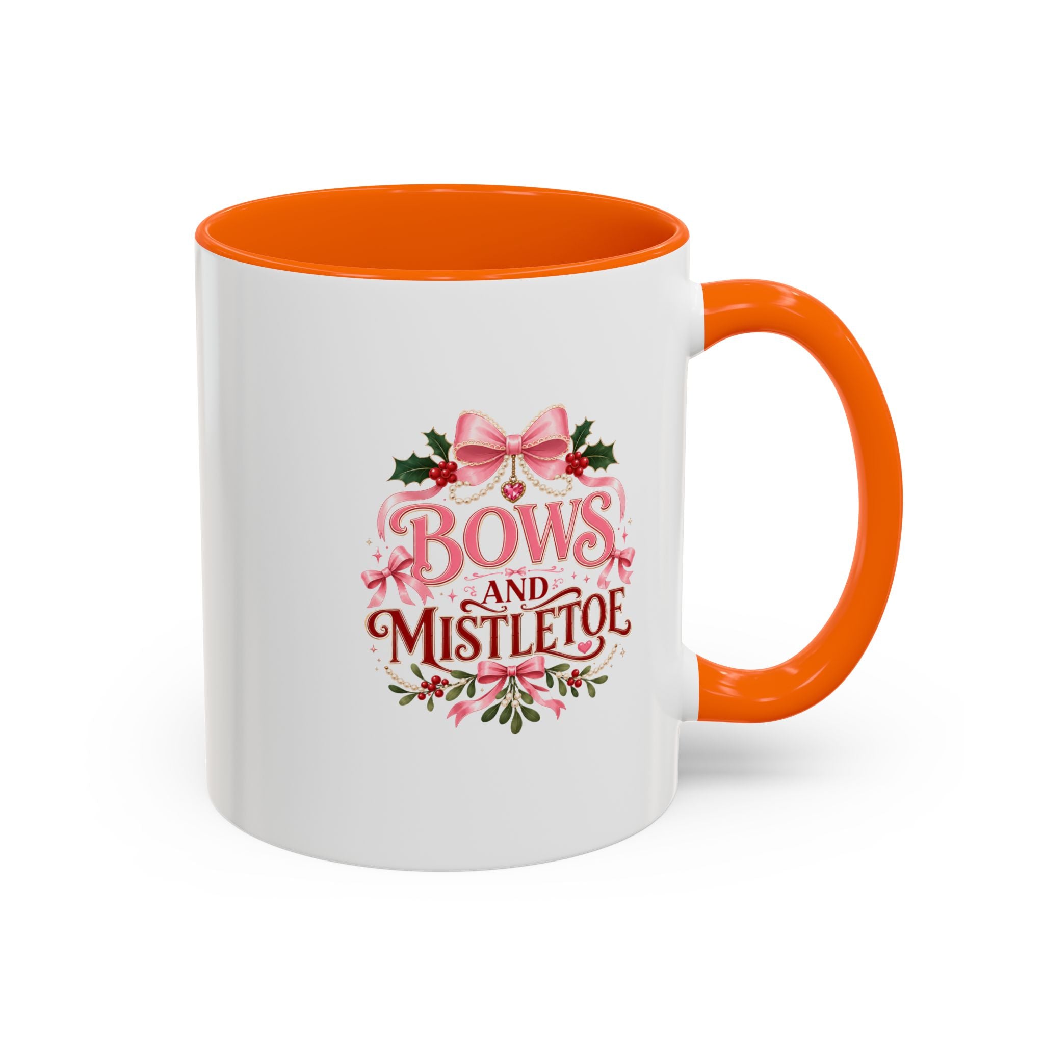 Bows and Mistletoe Accent Coffee Mug — Holiday Floral Christmas Coffee Cup