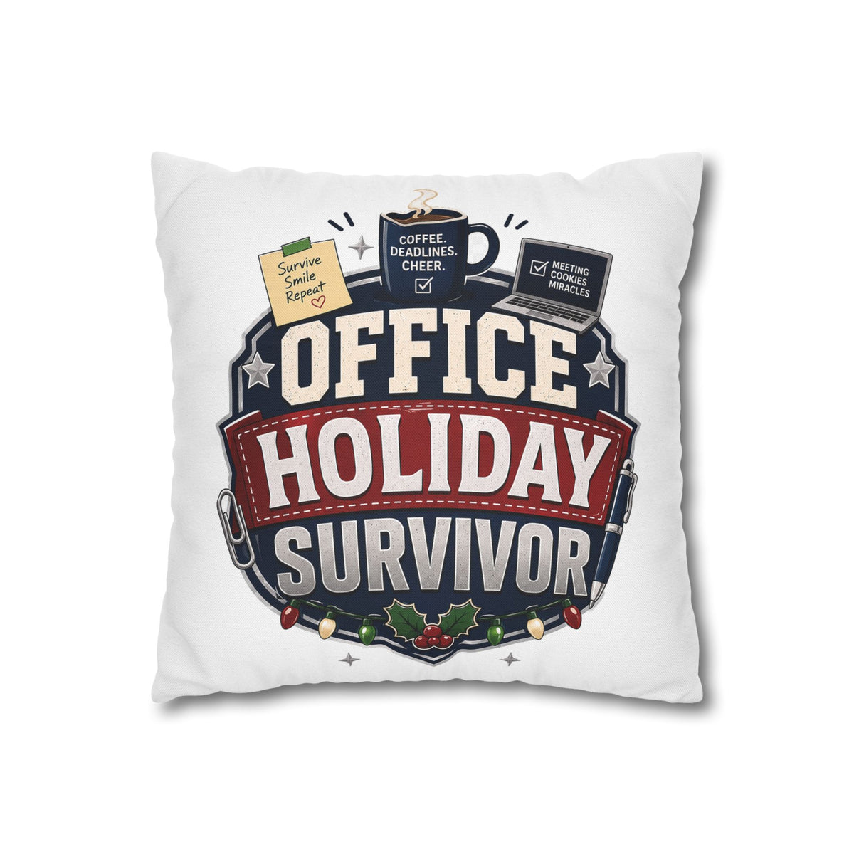Office Holiday Survivor Pillowcase Modern Day Christmas  - Funny Workplace Christmas Decor