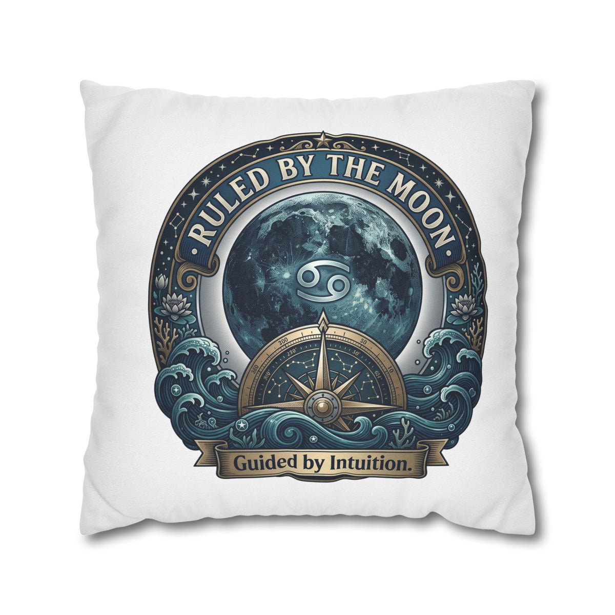 Ruled by the Moon Cancer Zodiac Pillowcase — 'Guided by Intuition' Decorative Throw Pillow Cover