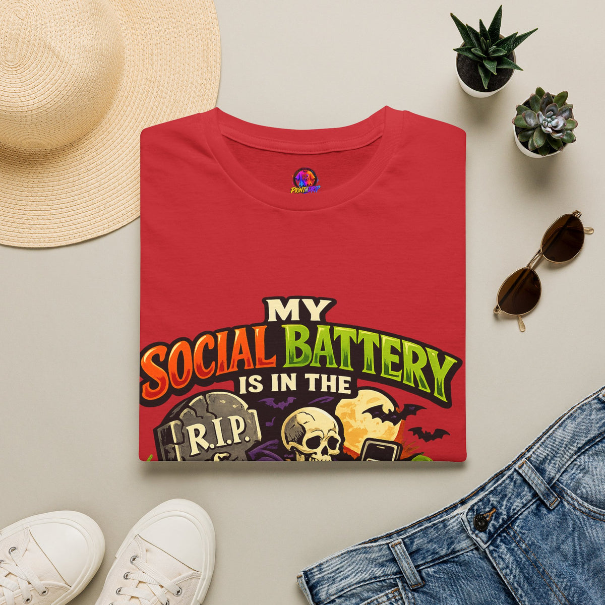 Halloween My Social Battery Unisex Softstyle T-Shirt