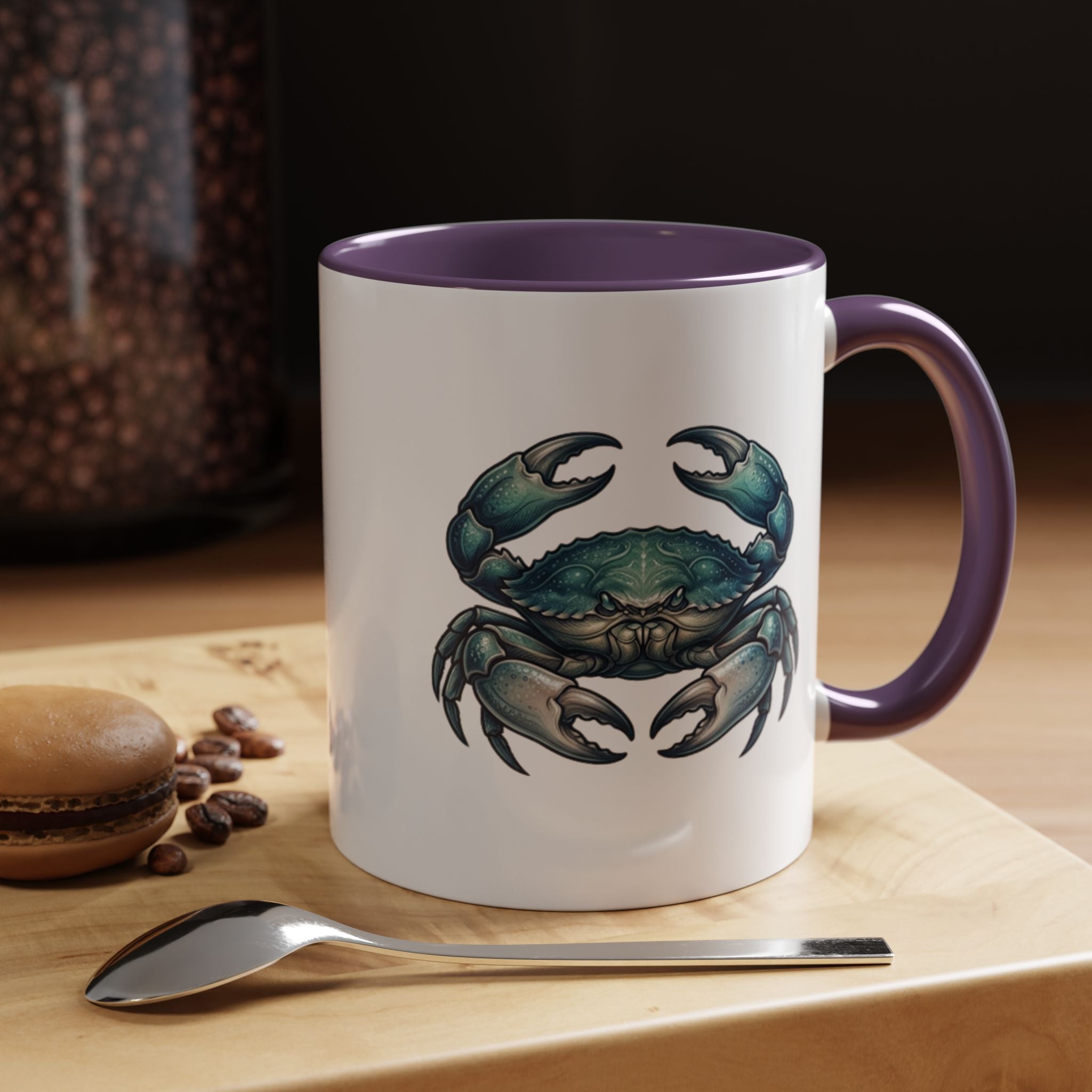 Crab Accent Coffee Mug – Blue Coastal Crab Artwork