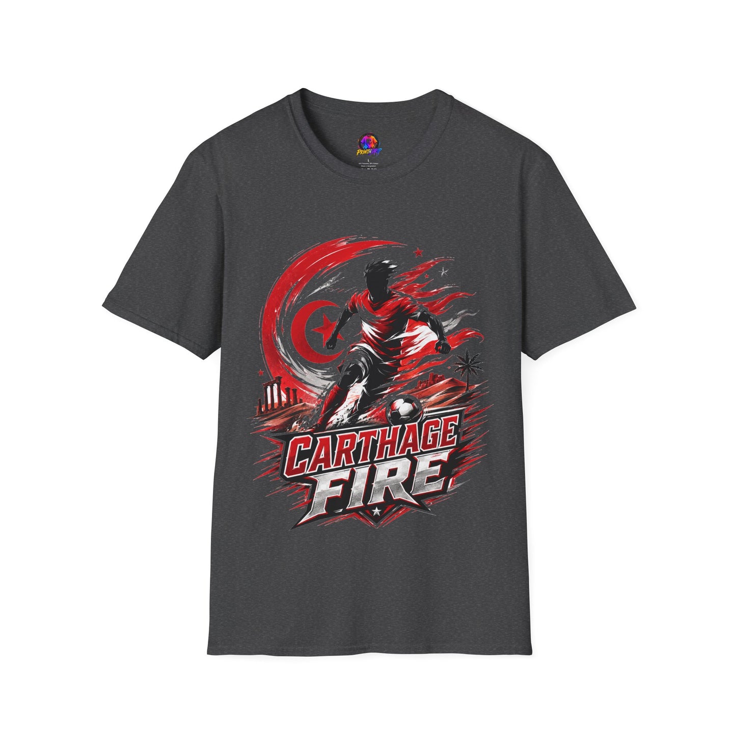 Tunisia Carthage Fire Soccer T-Shirt — Red Crescent Football Fan Tee