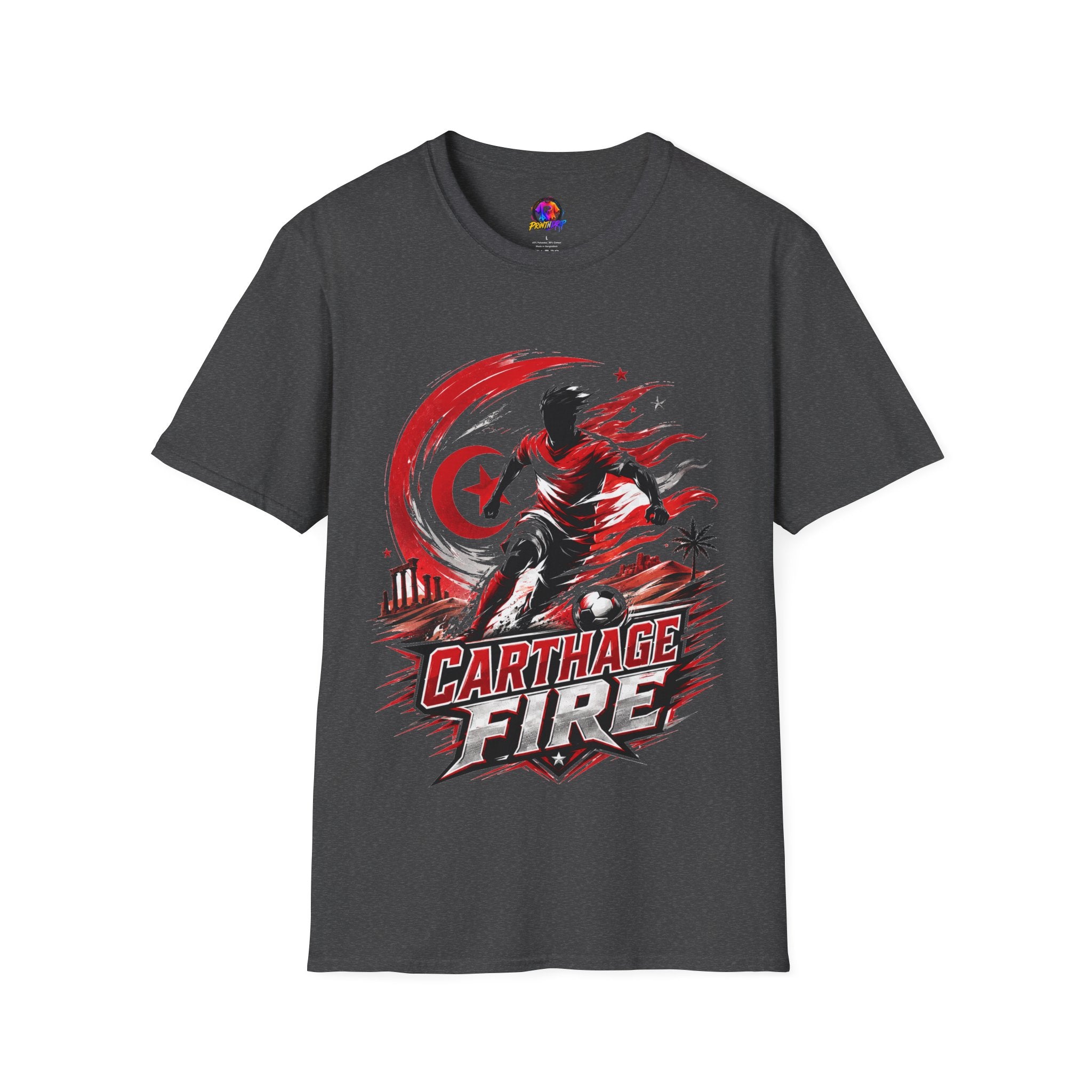 Tunisia Carthage Fire Soccer T-Shirt — Red Crescent Football Fan Tee