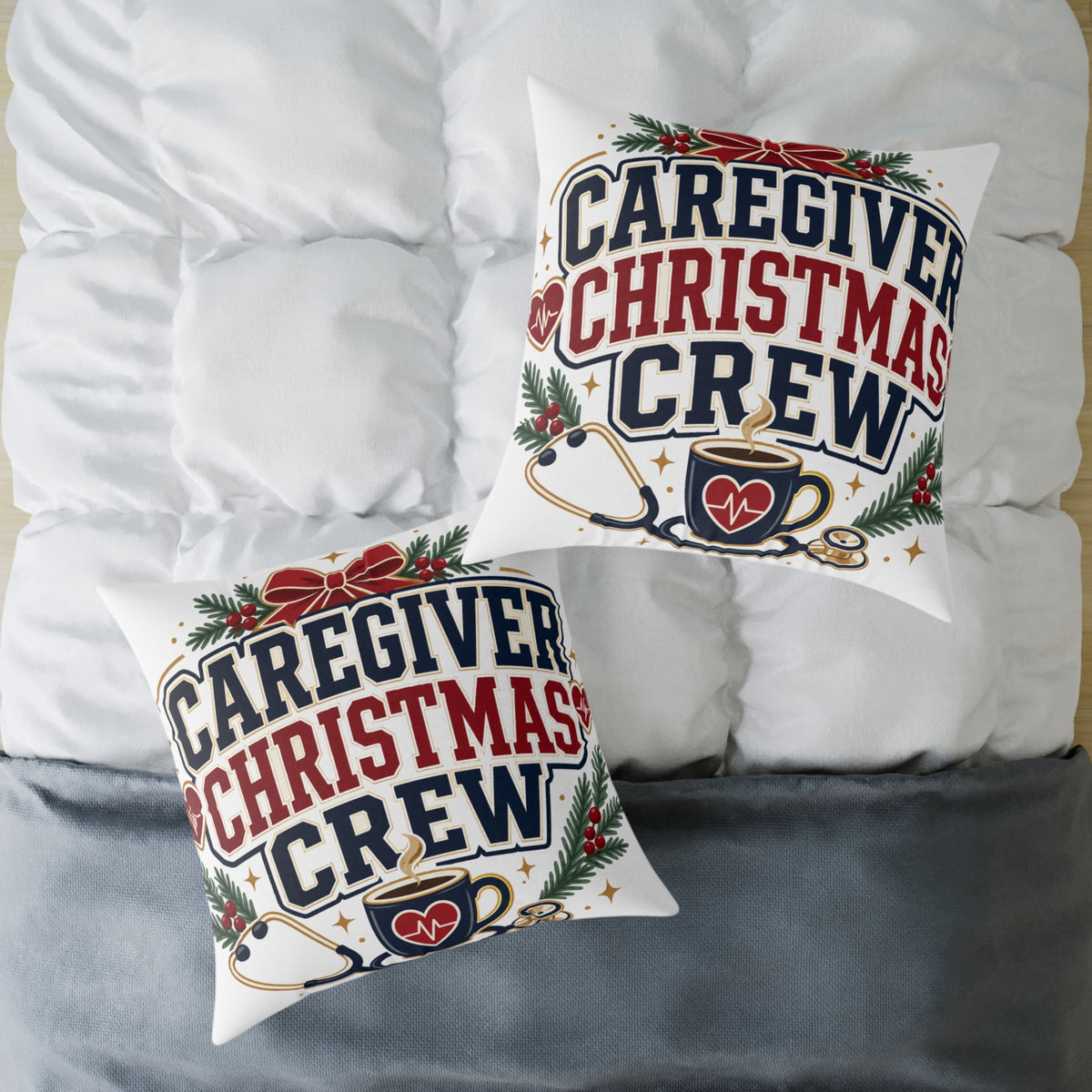 Caregiver Christmas Crew Modern Day Christmas Square Poly Canvas Pillow