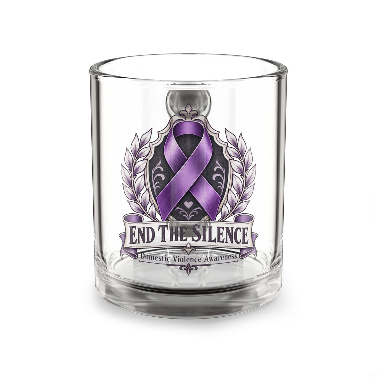 End The Silence Purple Ribbon Glass Mug — Domestic Violence Awareness 10oz