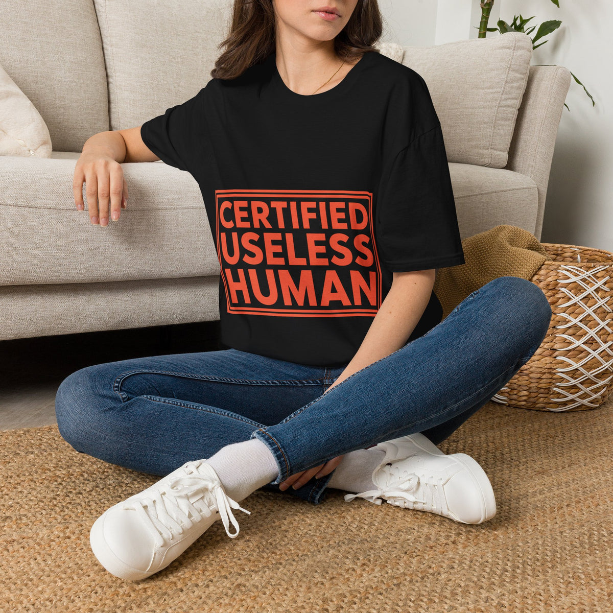 "Certified Useless Human" Red Box Tee | Sarcastic Warning Label T-Shirt - Trending Now - September 2026