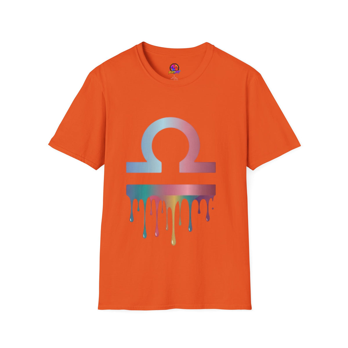 Libra Zodiac Omega Symbol T‑Shirt — Pastel Gradient Drip Graphic Shirt