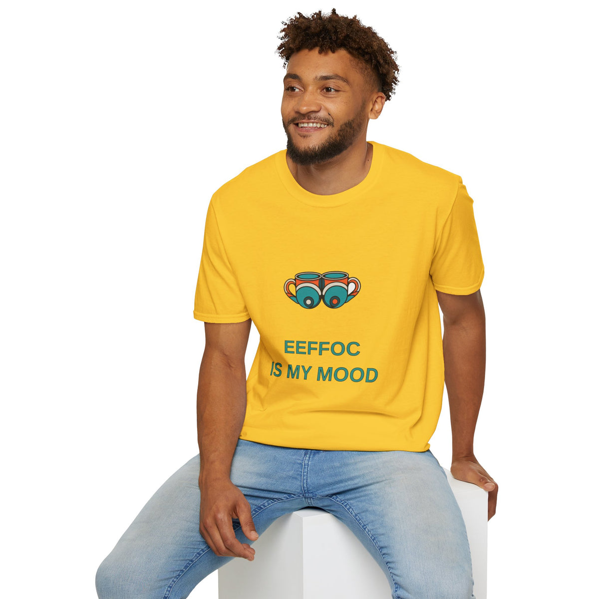 Coffee Cups Graphic T-Shirt — "EEFFOC IS MY MOOD" Casual Coffee Lover Tee - Trending Now - August 2026