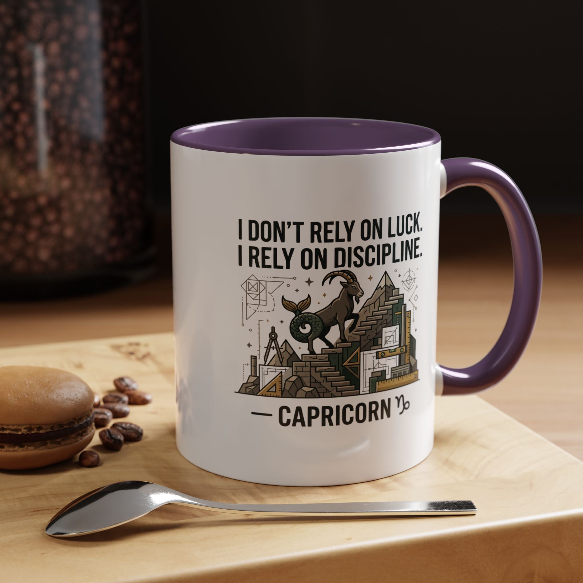 Capricorn Coffee Mug — “I Don’t Rely on Luck. I Rely on Discipline.” Accent Ceramic Mug