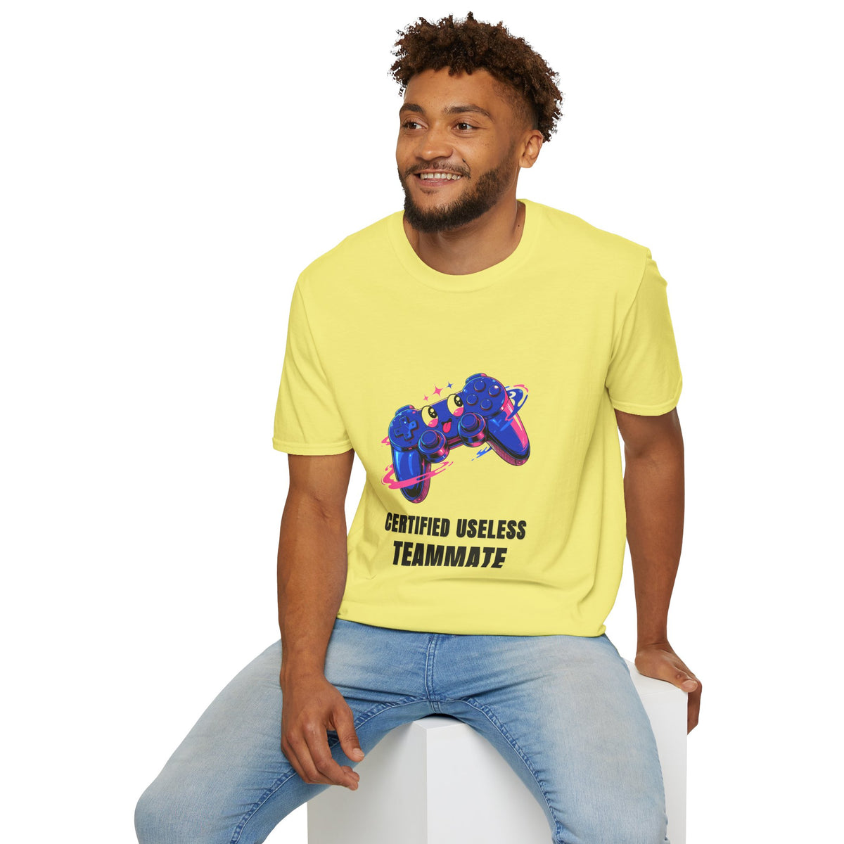 Certified Useless Teammate Gamer T-Shirt — Retro Neon Gamepad Tee - Trending Now - August 2026