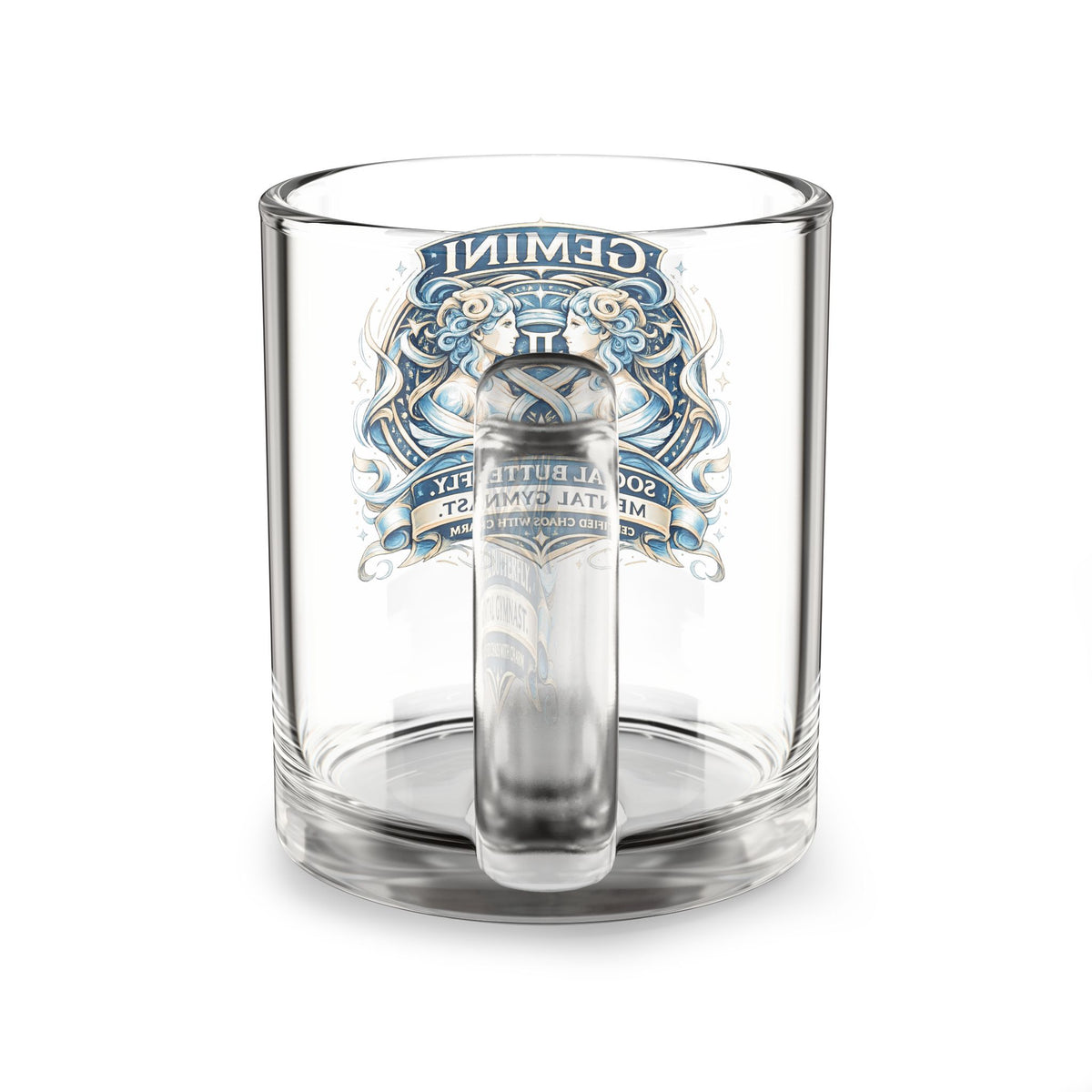 Gemini Zodiac Glass Mug — 'Social Butterfly' 10oz Astrology Coffee Cup