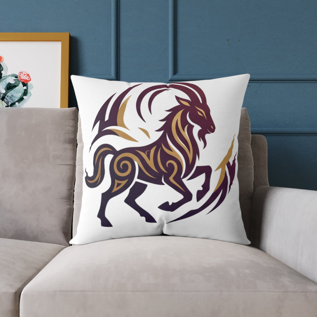 Capricorn Zodiac Tribal Lion Square Throw Pillow — Bold Abstract Mane Accent Cushion