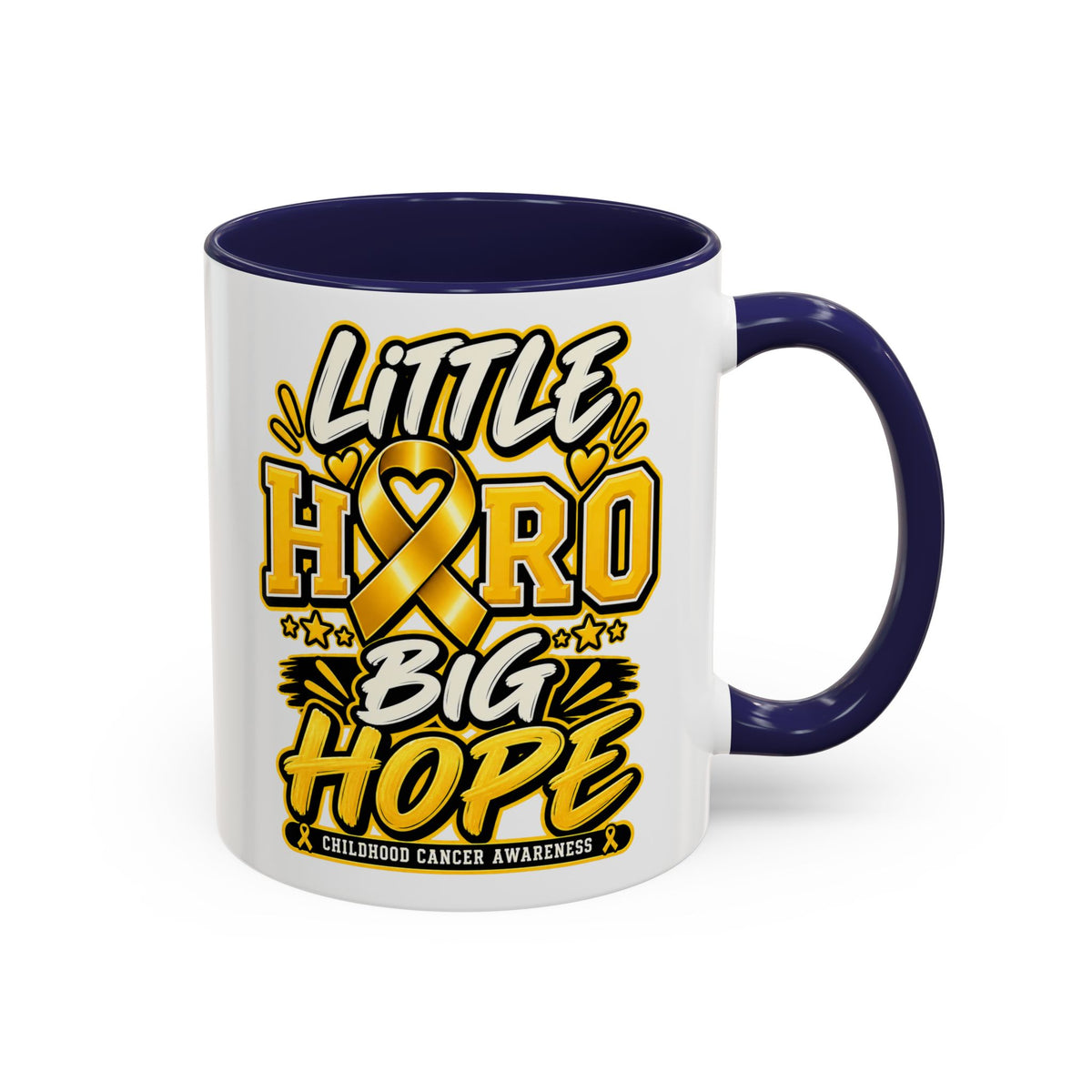 Little Hero Big Hope Coffee Mug — Childhood Cancer Awareness Accent Mug (11/15 oz)