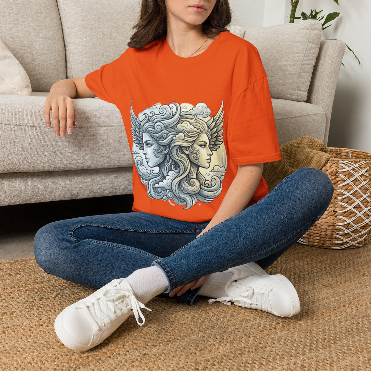 Mythic Moon & Sun Faces T-Shirt — Celestial Duality Graphic Tee