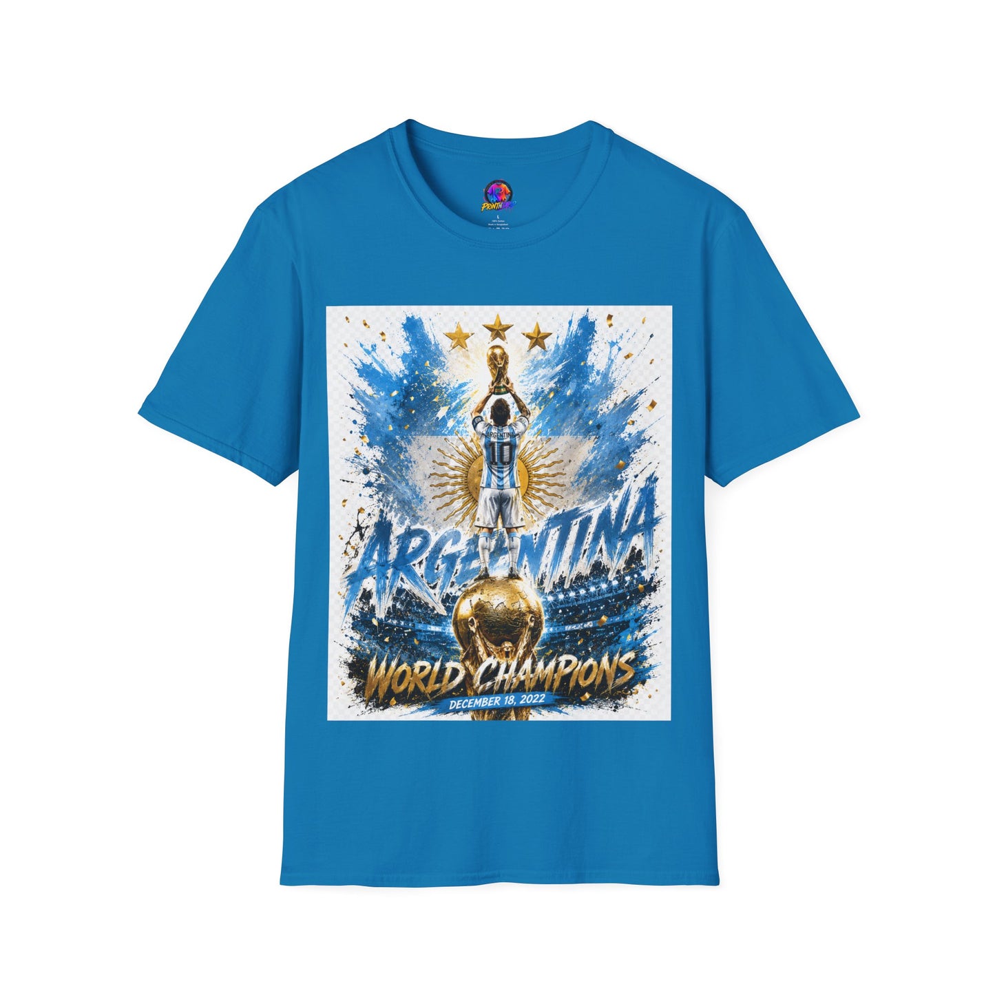Argentina World Champions T‑Shirt — Soccer World Cup 3 Stars Tribute