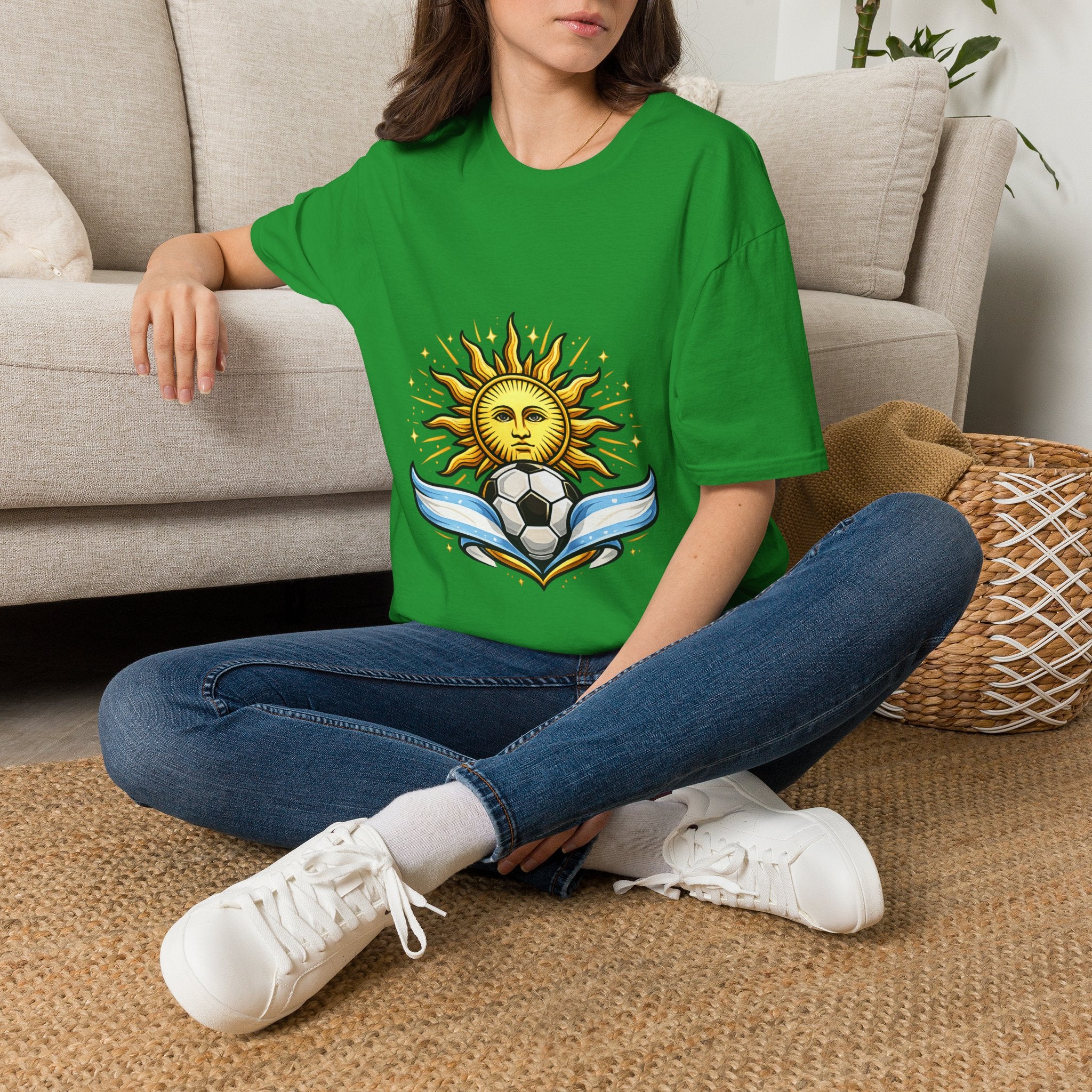 Argentina Sun Face Soccer T-Shirt — Retro Celestial Football Tee