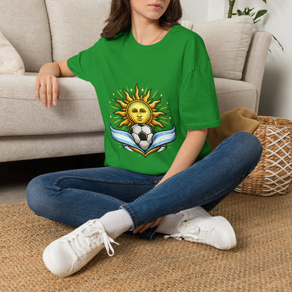 Argentina Sun Face Soccer T-Shirt — Retro Celestial Football Tee