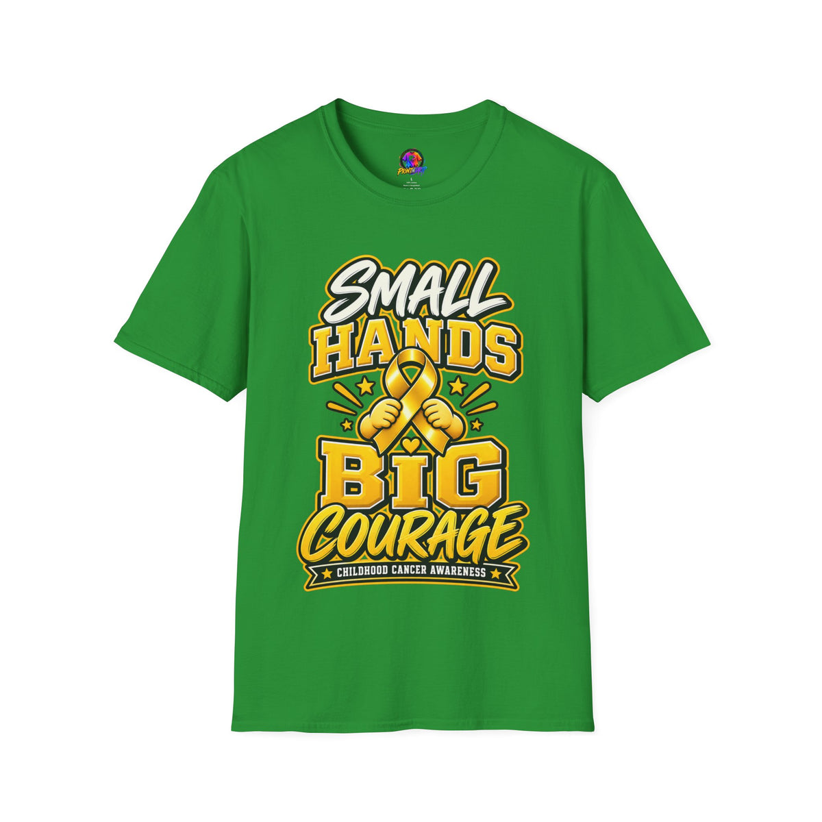 Children's Cancer Awareness T-Shirt — "Small Hands Big Courage" Yellow Ribbon