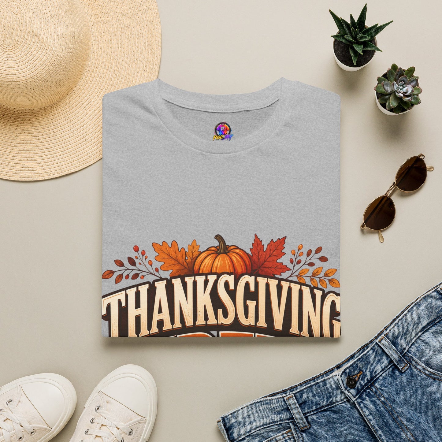 Thanksgiving Crew T-Shirt — Festive Pumpkin & Fall Leaves Holiday Tee