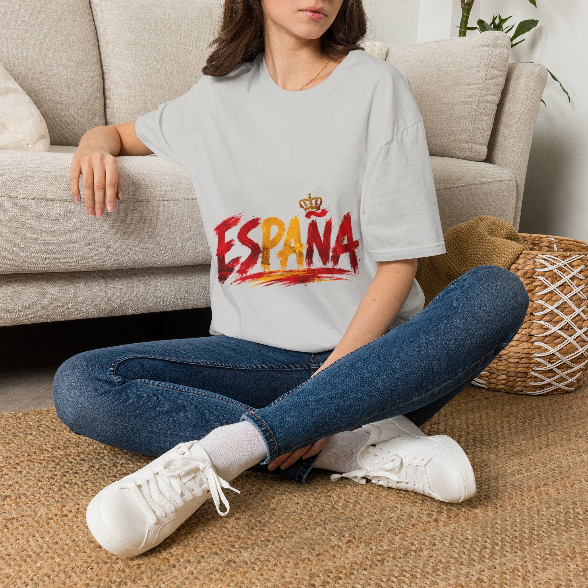 Spain  Graphic T-Shirt — Spanish Flag Brushstroke Design with Crown