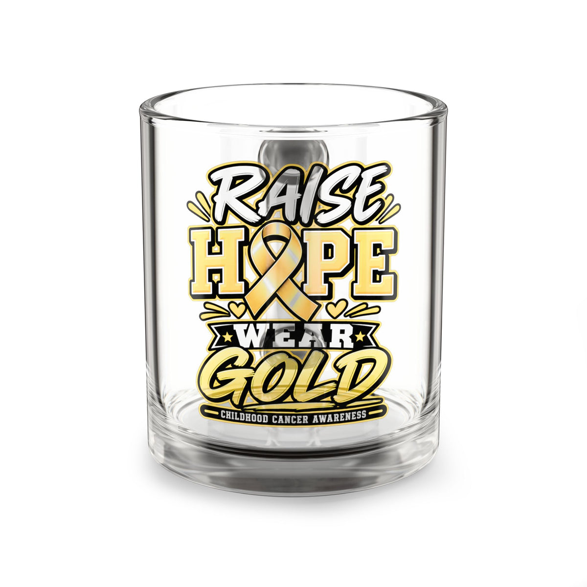 Glass Mug — "Raise Hope Wear Gold" Childhood Cancer Awareness 10oz