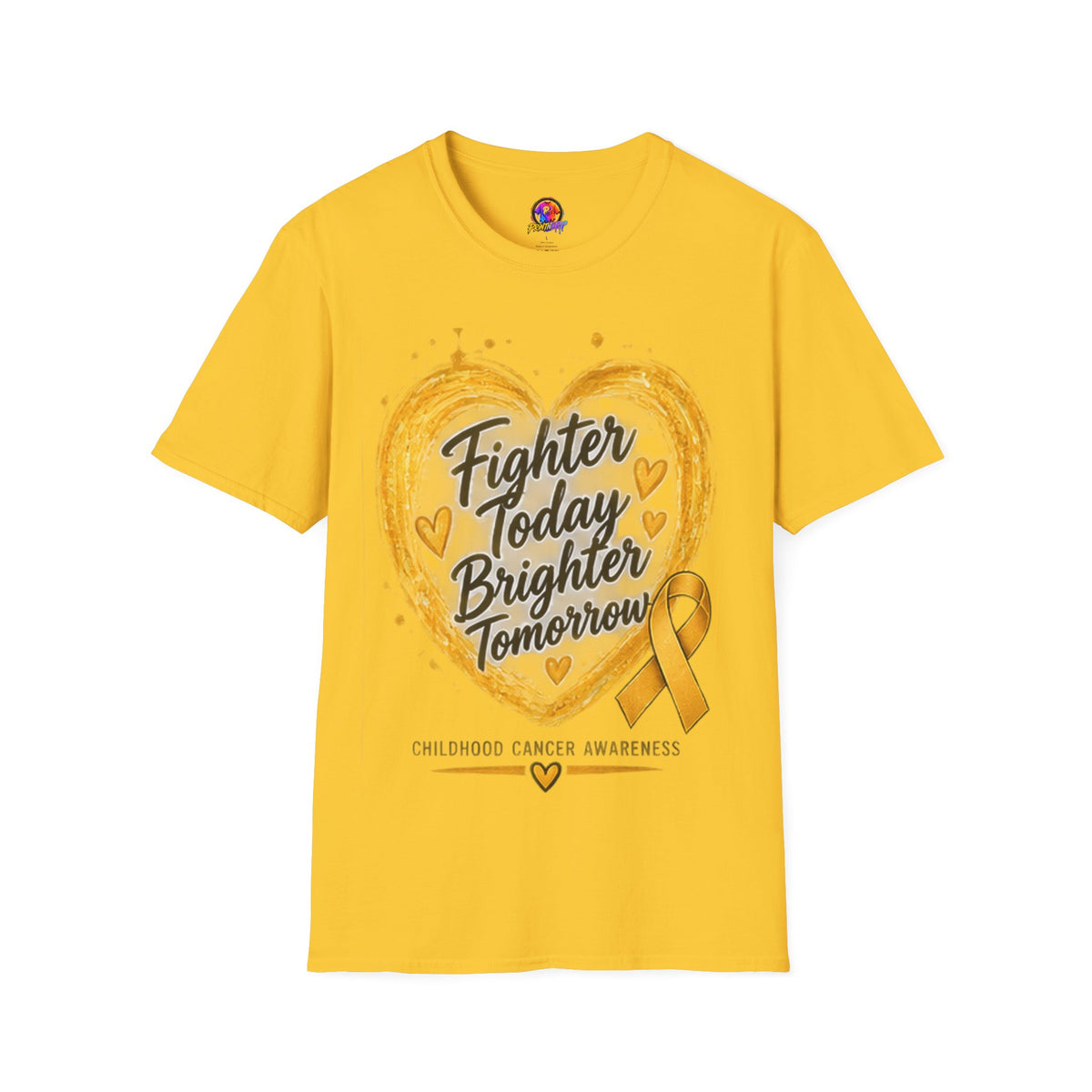 Childhood Cancer Awareness T-Shirt — "Fighter Today Brighter Tomorrow" Gold Ribbon