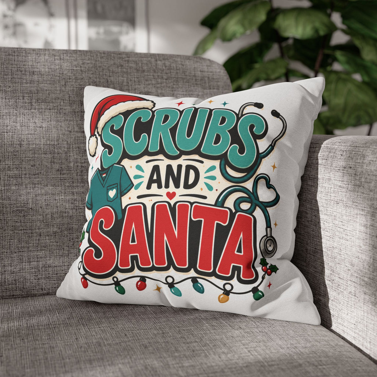 Scrubs and Santa Holiday Pillowcase Modern Day Christmas  — Christmas Nurse Decorative Throw Pillow Cover