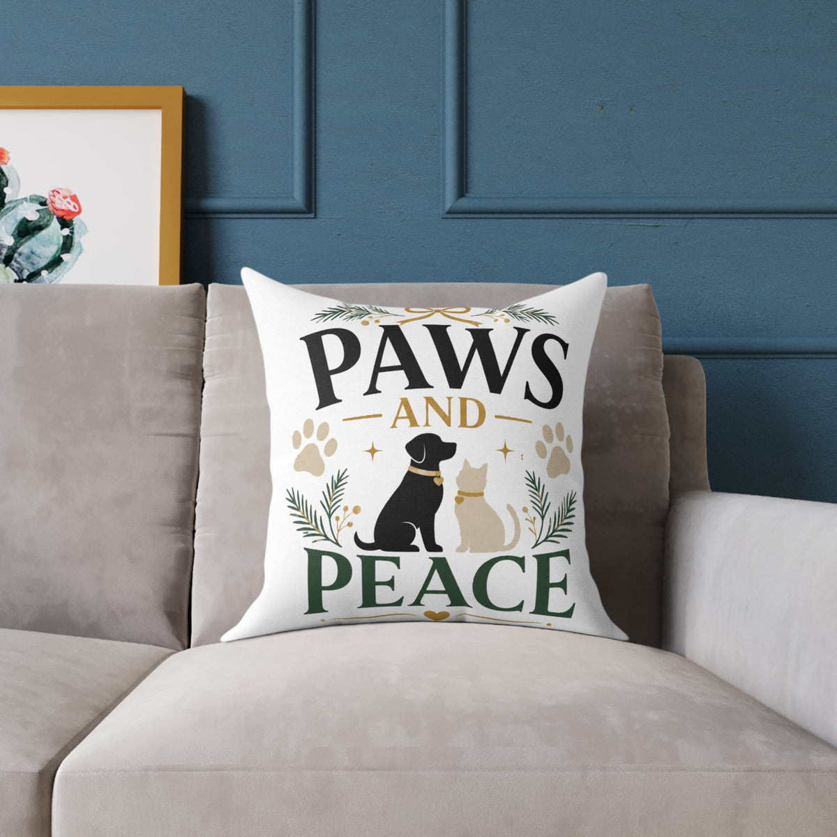 Christmas Paws and Peace Holiday Throw Pillow — Dog & Cat Christmas Decorative Cushion