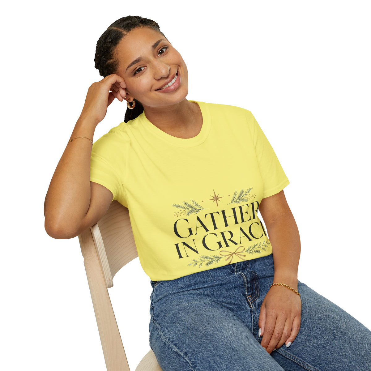 Gather in Grace T-Shirt — Elegant Holiday Floral Typography Tee