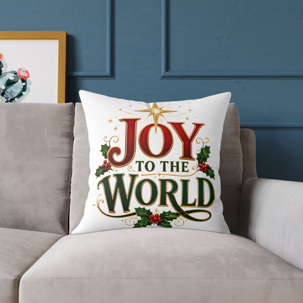 Joy to the World Christmas Pillow — Holiday Decorative Square Throw Pillow