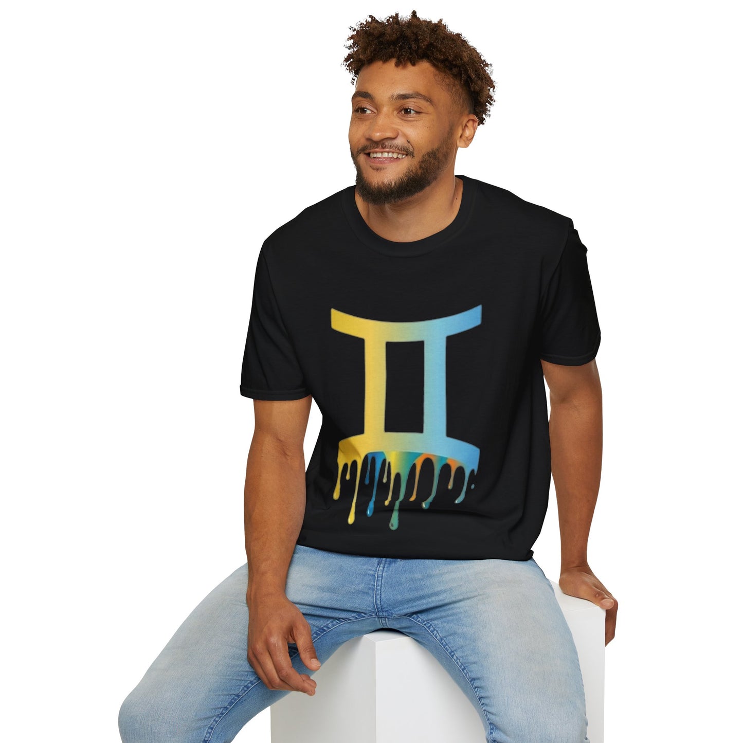 Gemini Drip Zodiac T-Shirt — Rainbow Gemini Symbol Tee