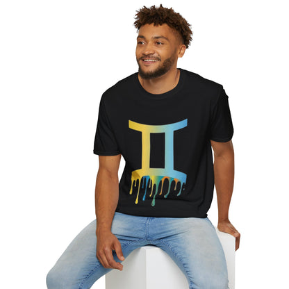 Gemini Drip Zodiac T-Shirt — Rainbow Gemini Symbol Tee