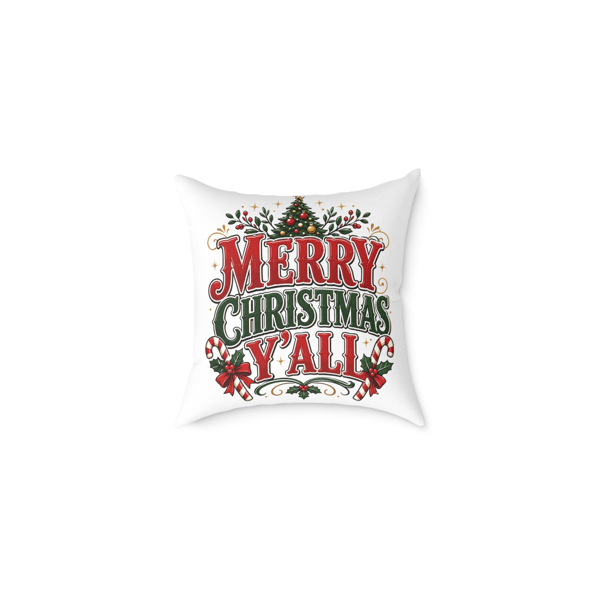 Merry Christmas Y'all Pillow — Festive Holiday Square Throw Pillow