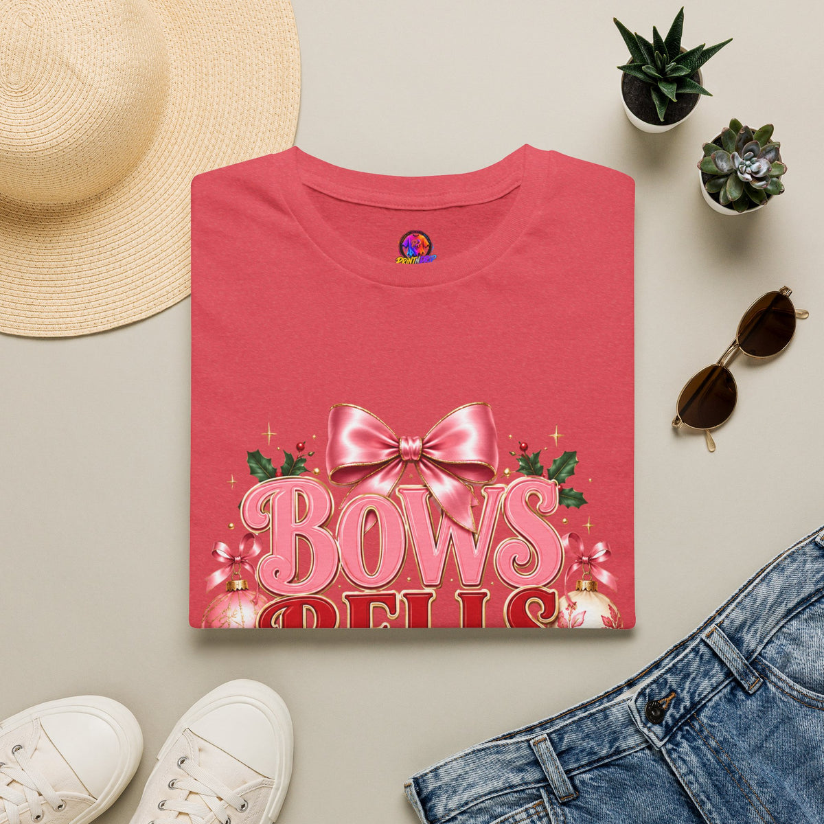T-Shirt — Bows Bells Bliss Christmas Graphic Tee