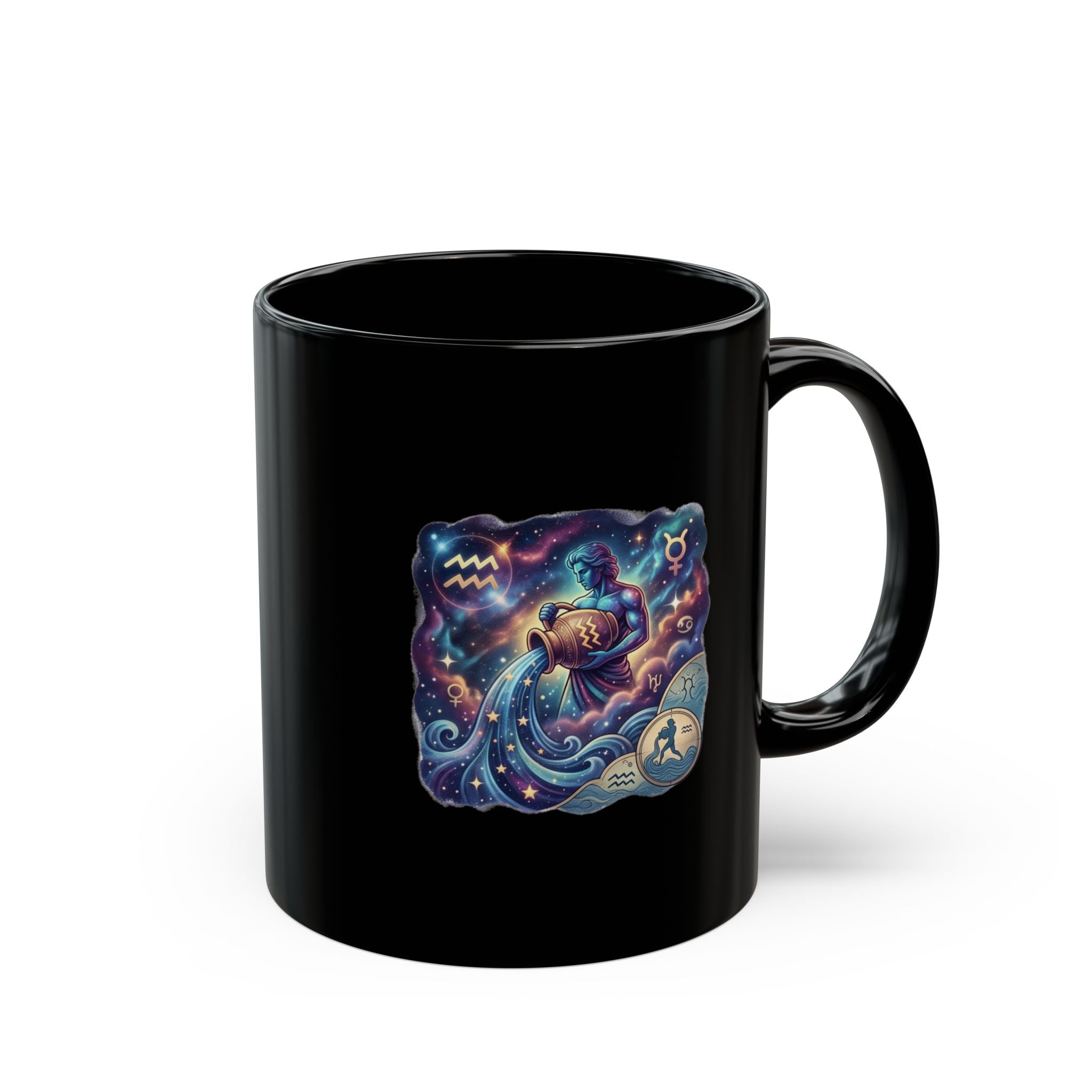Zodiac Aquarius Black Coffee Mug — Celestial Astrology Art