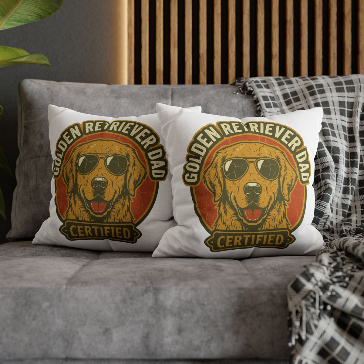 Funny Golden Retriever Dad Pillowcase — "Certified" Dog Lover Throw Pillow Cover