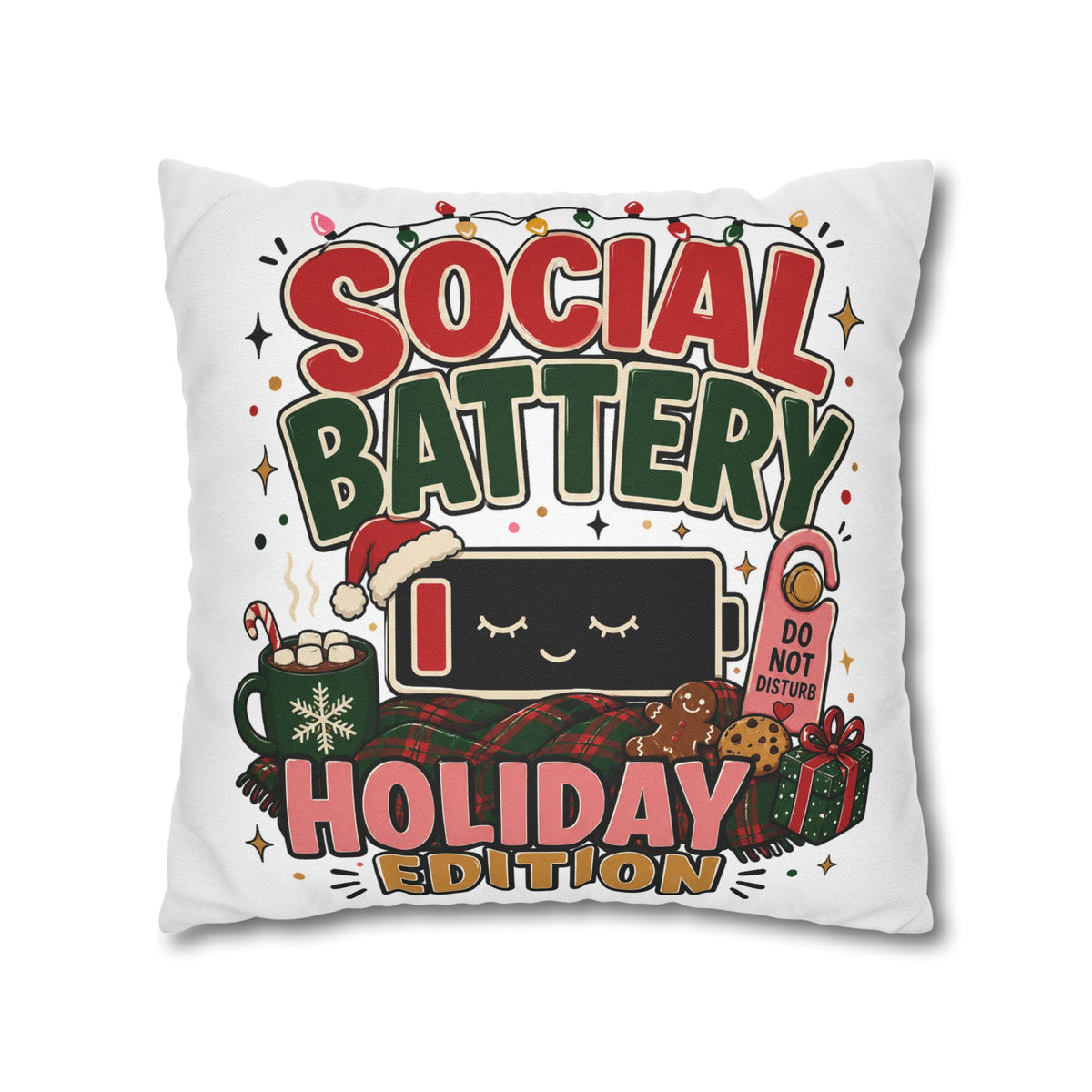 Social Battery Holiday Pillowcase  Modern Day Christmas — Cute Rechargeable Battery Christmas Throw Pillow Cover