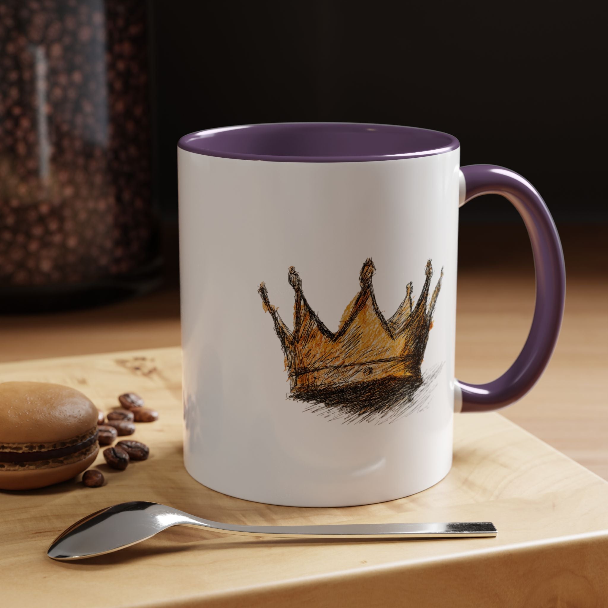 Royal Crown Accent Coffee Mug — Hand-Sketched Gold Crown Design