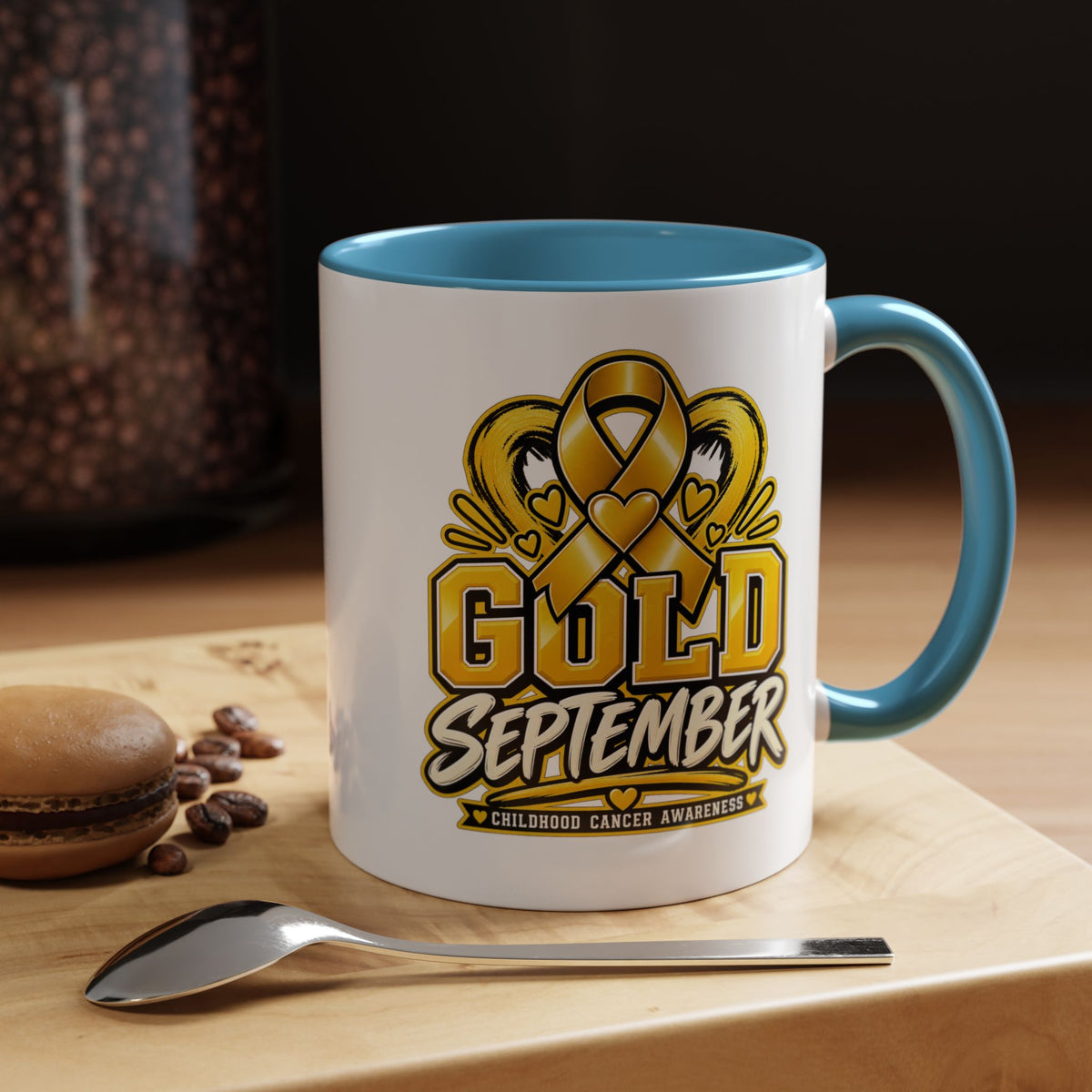 Gold September Coffee Mug — Childhood Cancer Awareness Accent Mug (11/15oz)