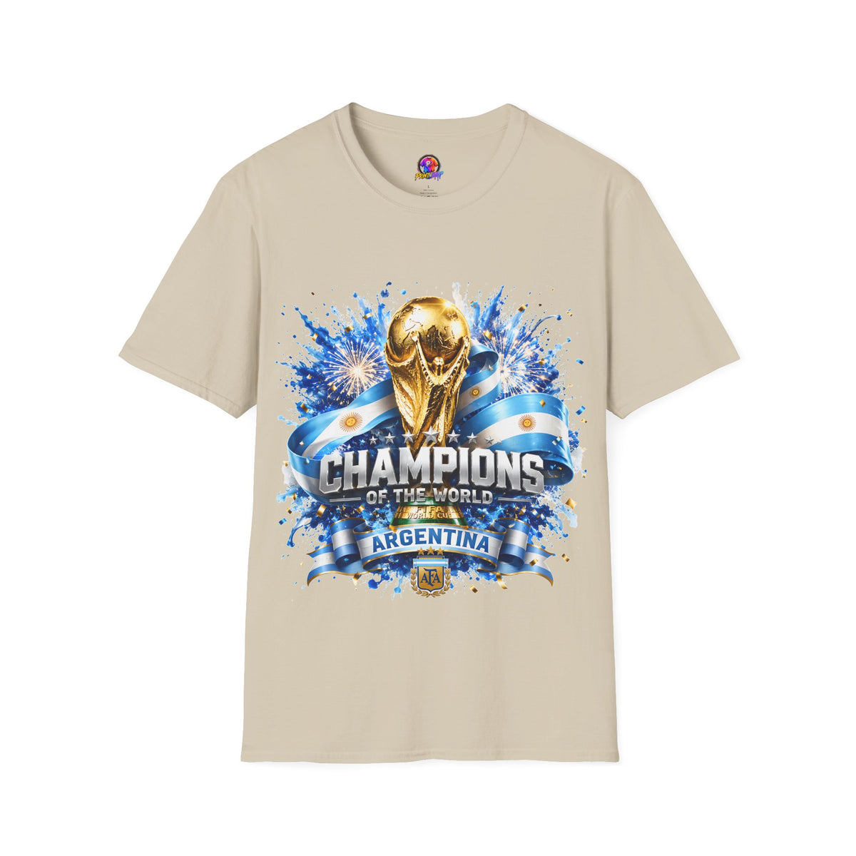Argentina World Cup Champions T-Shirt — Gold Trophy Celebration Tee