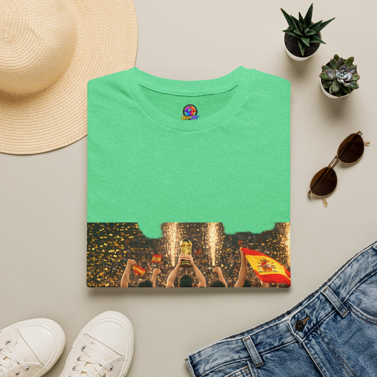 Spain World Cup Champions T‑Shirt — Soccer Trophy Celebration Tee