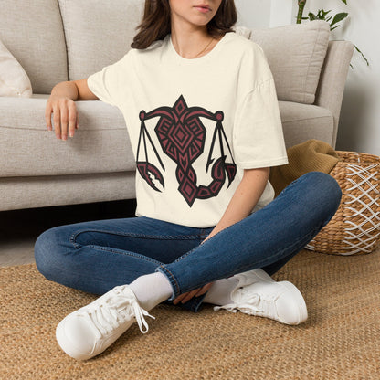 Libra Scales Graphic T‑Shirt — Tribal Zodiac Balance Design