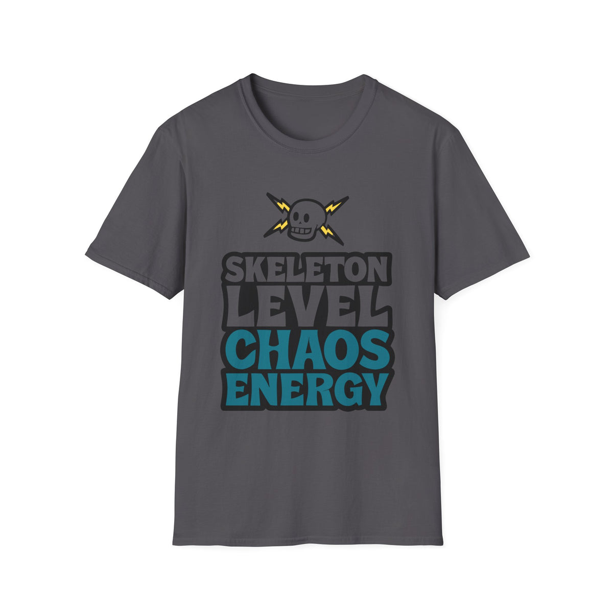 Skeleton Level Chaos Energy Teal Lightning Bolt T-Shirt - Edgy Alt Streetwear Graphic Tee - Trending Now - September 2026