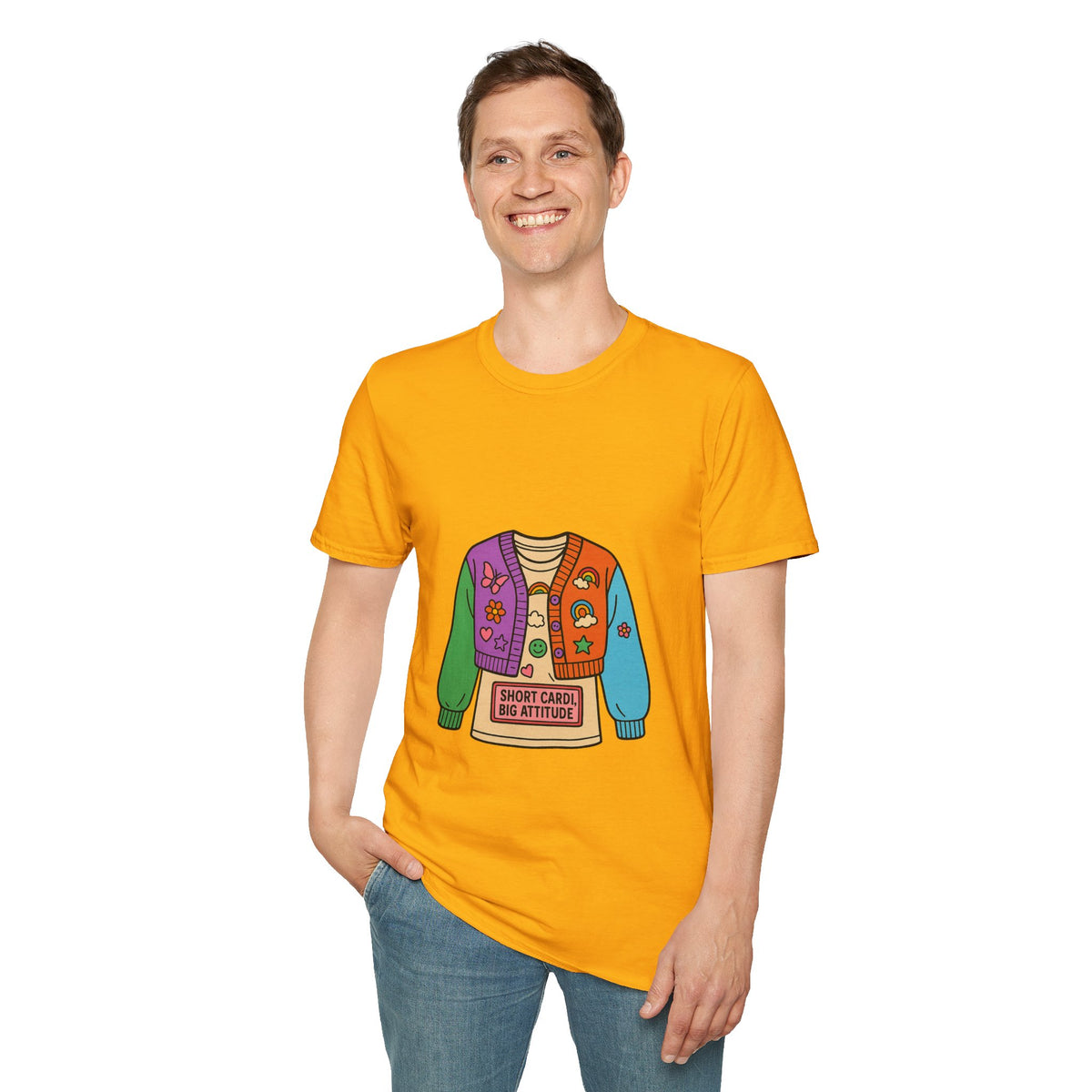 Colorful Patchwork Sweater Illustration T-Shirt - Trending Now - October 2026