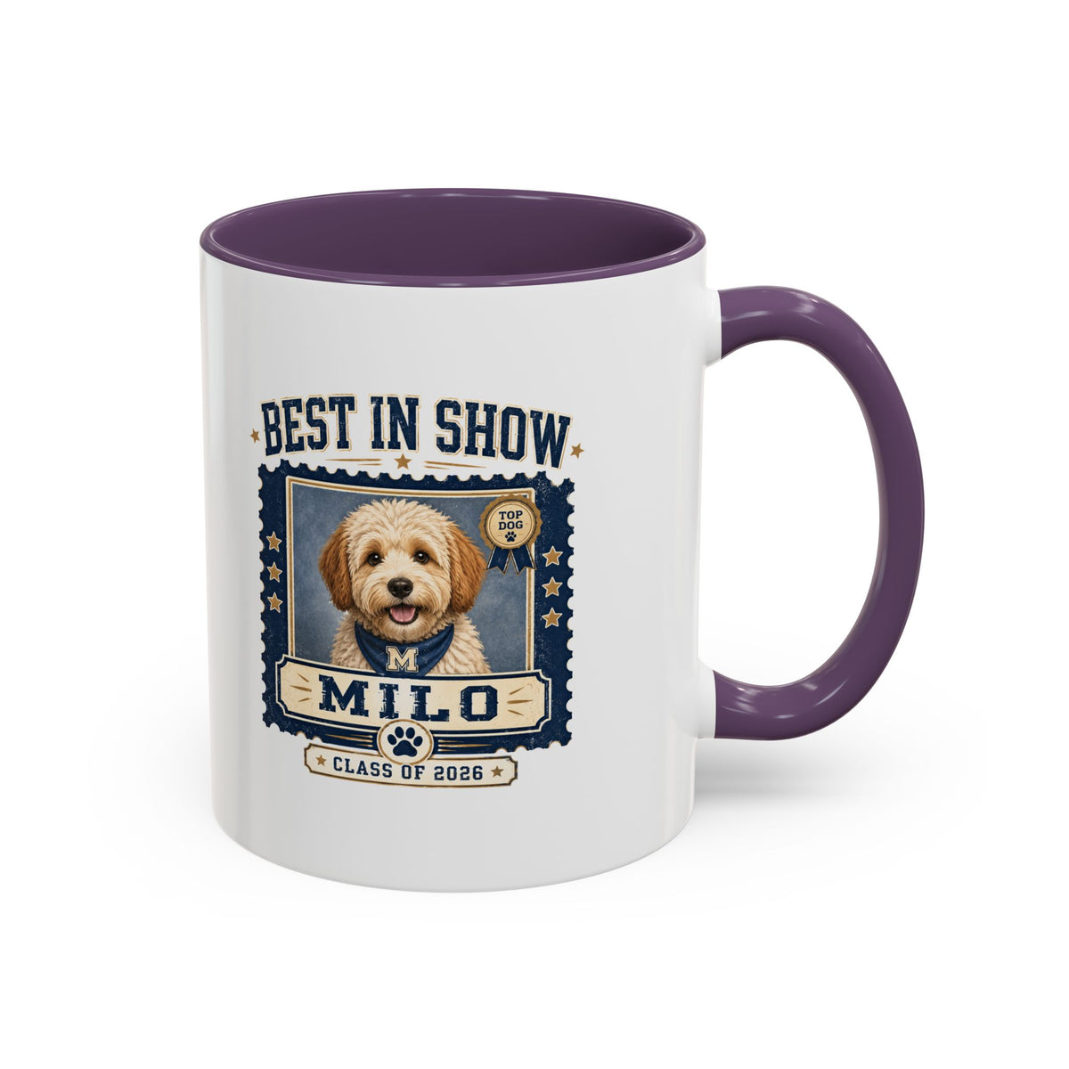 Milo Bailey Dog Dad Mom Best in Show Personalized Dog Photo Coffee Mug — 'Milo' Class of 2020 Accent Mug